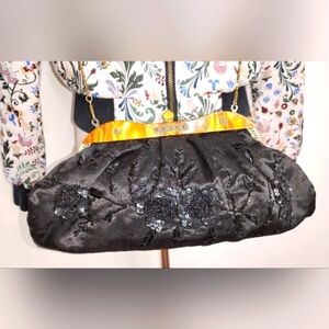 RETRO BLACK SATIN BEADED BAG